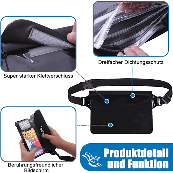 2-pack transparenta vattentäta väskor med justerbar vattentät väska, IP68 vattentät telefonväska, vattentät midjeväska för strand, vattensporter, simning,