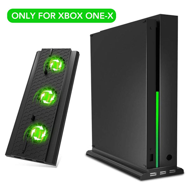 Vertikalt stativ med kylfläktar för Xbox One X spelkonsol, dockningsstation kylsystem  Svart