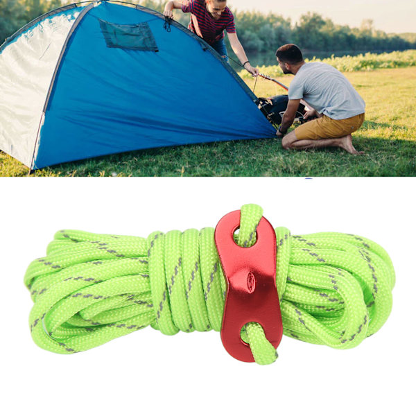 Reflekterande campingrep för utomhusbruk, tjock vindskyddad tältlina, 4 mm baldakin, tältlinor, fluorescerande grön