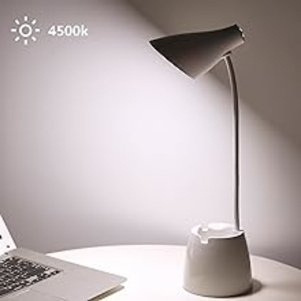 Bordslampa, LED-bordslampa 3 ljuslägen och peksensor, 360° roterande skrivbordslampa med dimbar intensitet för att läsa, studera, arbeta (Vit)