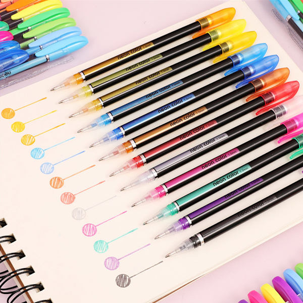 48 st gelpennor, glitter neon marker penna set för vuxen färgning, skrivning, ritning, skissning, barn- klotter, 1,0 mm spetsstorlekar - olika färger