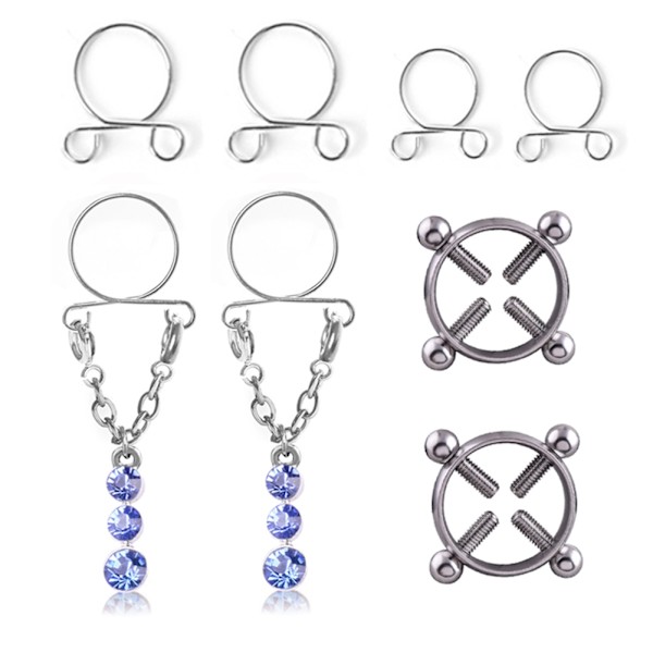 Fashion Vattendroppe Skruv Icke Piercad Nippelring Set Nippelring Kroppssmycken (Blå)