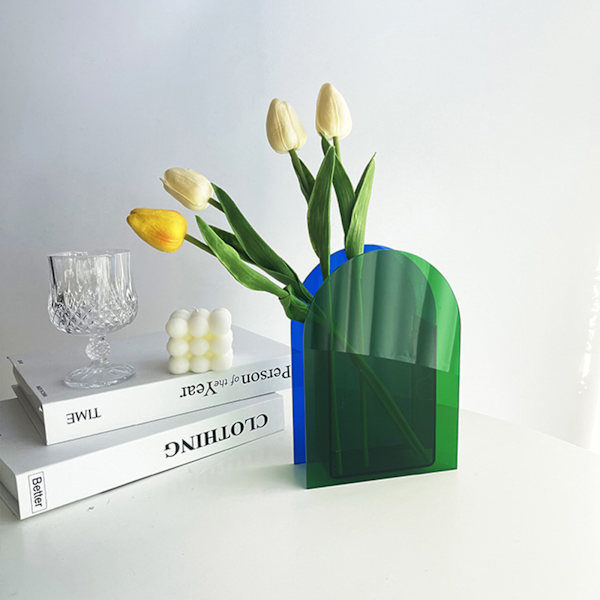 Akrylvas, Färgglad Geometrisk Blomvas Heminredning, Blå och Grön Duplex