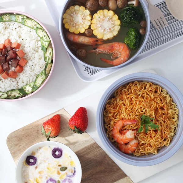 Diskmaskinsäker Multifunktionell Kokare, Bambufiber BPA-fri Plast Mikrovågsugn Ramen Skål Sil Ramen Skål Set, Enkel Rengöring Mikrovågssäker Design