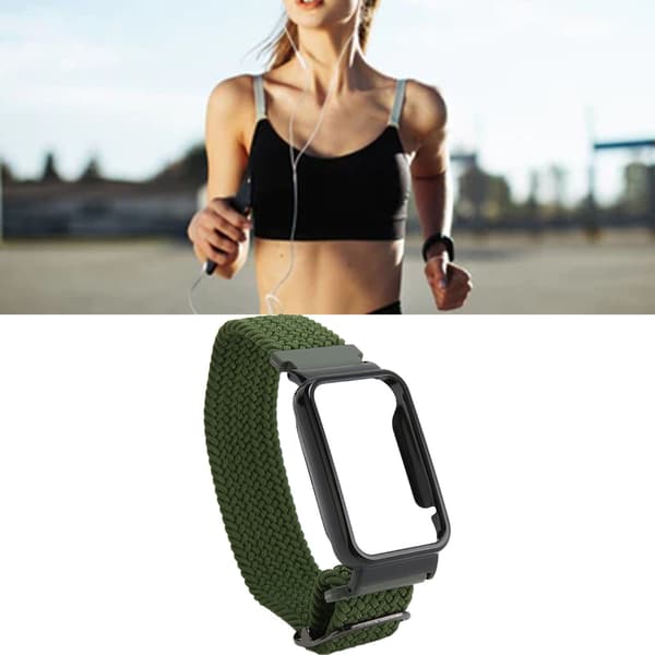 Flätat Loop Armband för Mi Band 7 Pro Justerbart Elastiskt Nylon Loop Armband med Skyddsram Military green