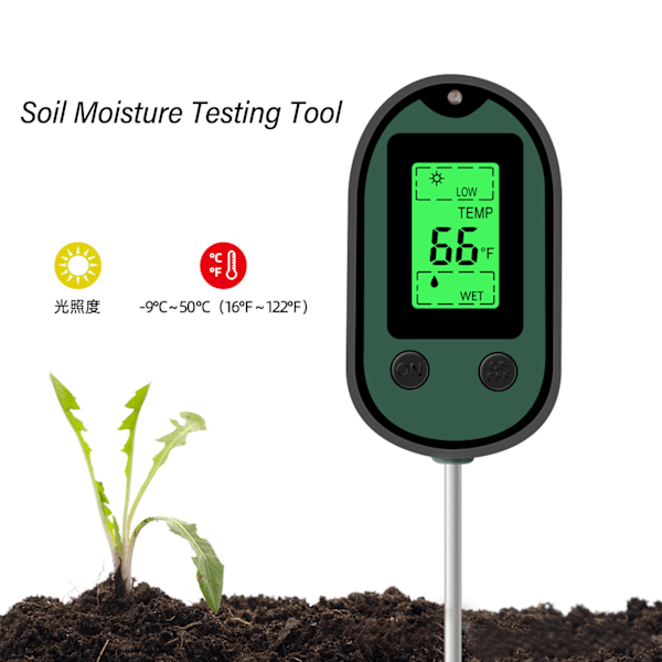 5 i 1 Jordmätare Temperatur Solljus Miljö Fuktighet Vatten PH Jordfuktighet Testverktyg