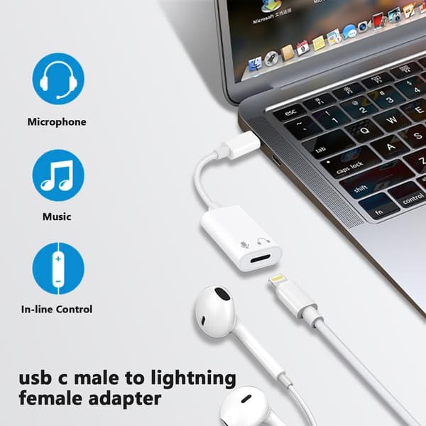 USB-C - Lightning -kuulokeadapteri 15 Pro Maxille, Type C uros - naaras Lightningille