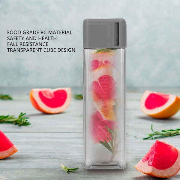 500ml 17oz Vattenflaska Transparent Bärbar Brev Tryckt Dricka Vattenflaska med handledsrep Grå