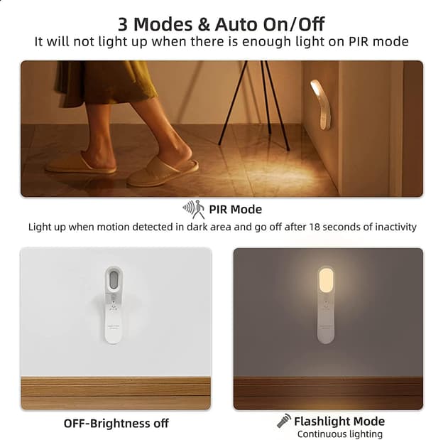 Bevægelsessensor Plug-in LED Natlys, 1-pak Genopladelig Stick