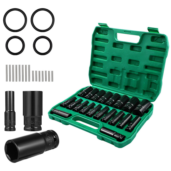 20 st 1/2\" Metrisk Hylsnyckelsats Djup Slagkraft Torque Verktygsset Garage Reparation 8-32mm