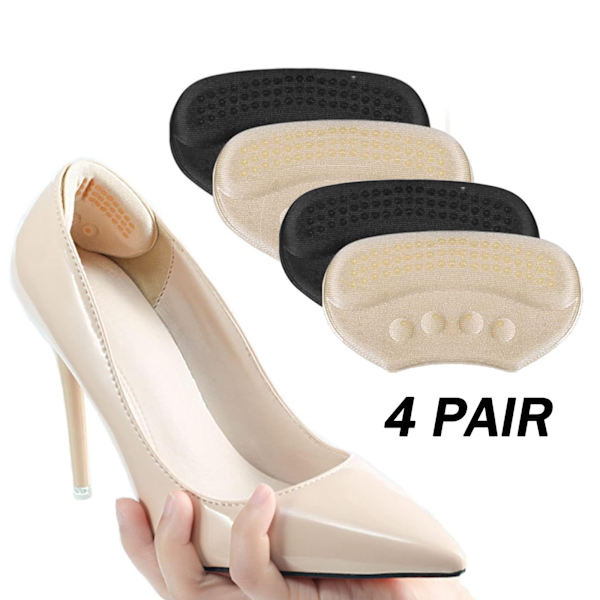 4 Par Komfort Häl Anti-Halk Pads & Fyllningspads, Speciellt Utformade För Lösa Skor, Unisex Hälskyddspads, Självhäftande Hälgrepp