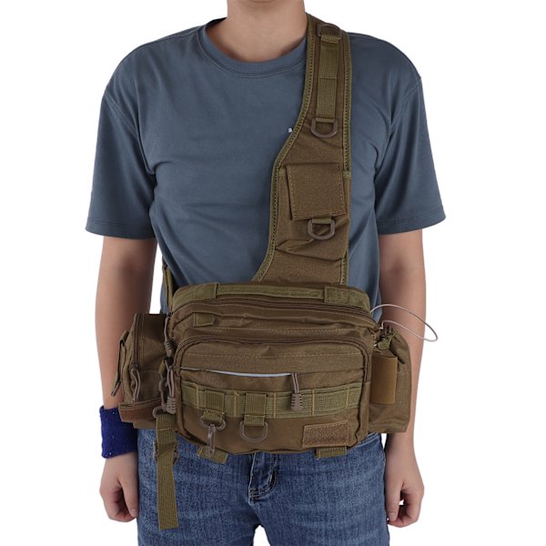 Fiskeutrustning Väska Nylon 600D Fiskeutrustning Sling Pack med Midjebälte för Utomhus CyklingKhaki
