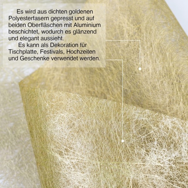Bordslöpare, återanvändbar dekorativt tyg av polyesterfibrer, säker bordslöpare i många färger för dekoration, 30cm x 25m, guldbröllopsbord