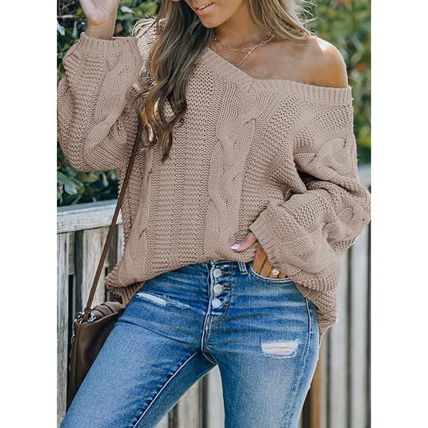 Strikket Pullover Dame Oversize Pullover Chunky Strik Vinter Pullover Strikket Jumper Sweater Casual Overtøj Casual Elegant Ensfarvet (L)