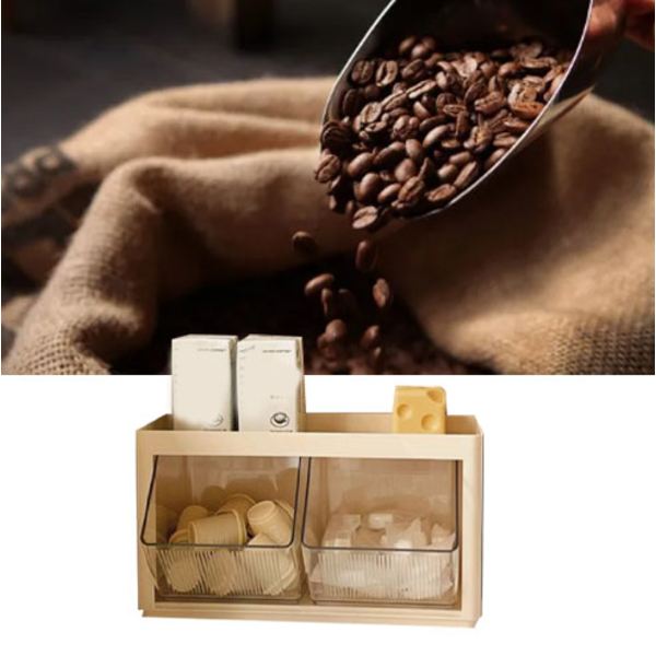 Väggmonterad te- och kaffekapslar förvaringslåda, multifunktionell förvaring för kontor, skafferi och snacks, gul