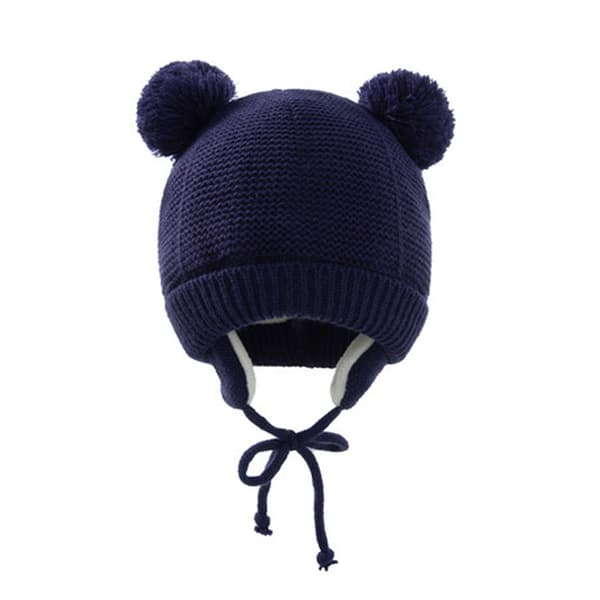 Stickad mössa för spädbarn och småbarn, varm öronlappsmössa vintermössa med fleecefoder, mjuka tyger, stretchig passform, söt design för höst och vinter