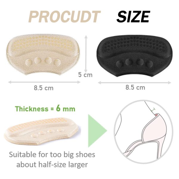 4 Par Komfort Häl Anti-Halk Pads & Fyllningspads, Speciellt Utformade För Lösa Skor, Unisex Hälskyddspads, Självhäftande Hälgrepp