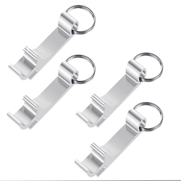 4 st aluminiumlegering flasköppnare nyckelring, mini flasköppnare nyckelring, silver multifunktionsöppnare, flasköppnare nyckelring för hem, bar, fest,