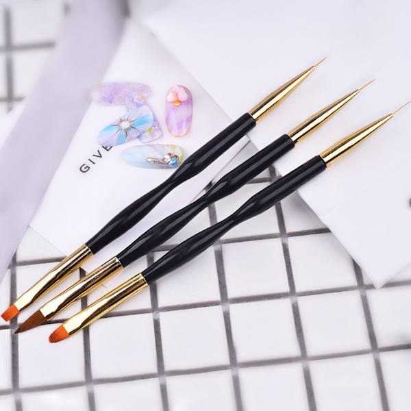 3 st Acrylic French Stripe Nail Art Liner Brush Set Dubbelhuvud 3D Tips Manikyr Ultra Tunn Linje Ritning Penna UV Gel Borstar
