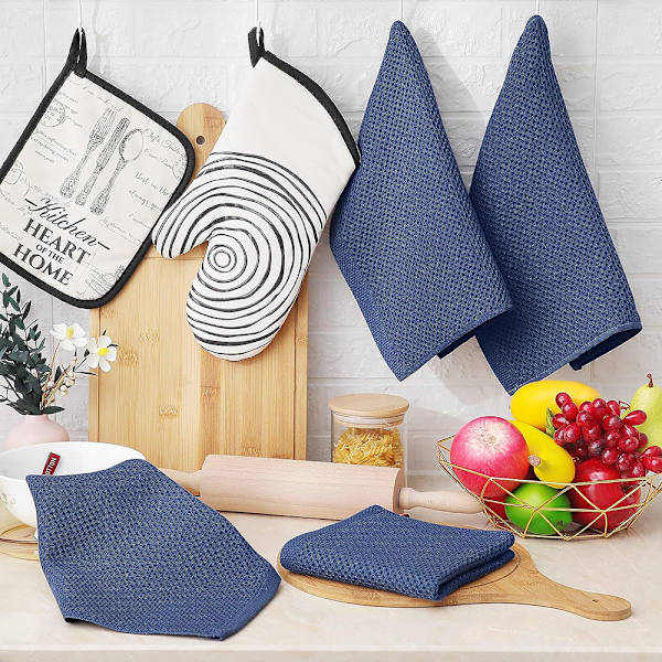 Tekhanddukar 100 % bomull, set om 6, 34 x 34 cm, mjuka tekhanddukar, kökshanddukar, absorberande kökshanddukar, tjocka premium tekhanddukar, disktrasor,