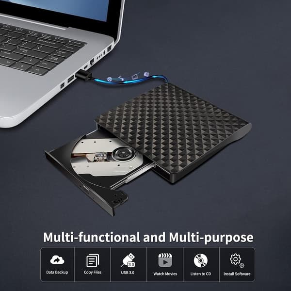 Ekstern DVD-drev, USB 3.0 CD/DVD +/-DVD-afspiller Bærbar, Disk CD ROM-brænder Egnet til bærbar stationær pc