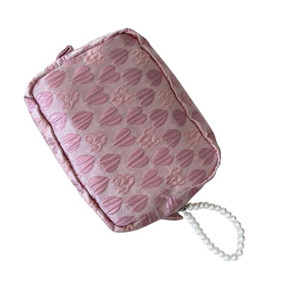 Kosmetisk väska med pärlhänge Bärbar dragkedja sminkväska Multifunktionell Fashionable Casual Make Up Pouch Relief Mönster Kärlek