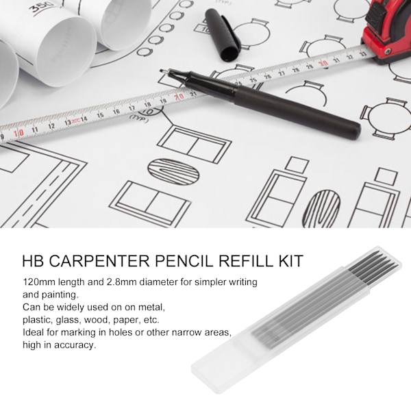 24 st Snickare Blyerts Refiller Långvarig 2,8 mm Grafit Träbearbetning Blyerts Refiller Svart