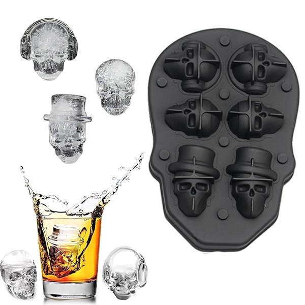 3D Döskalle Isbitsform, Unik Skelettformad Istärningsmakare För Hantverkscocktails, Säker & Giftfri, Multifunktionell Silikonbricka Svart (Flexibel, Lätt Att Ta Ur)