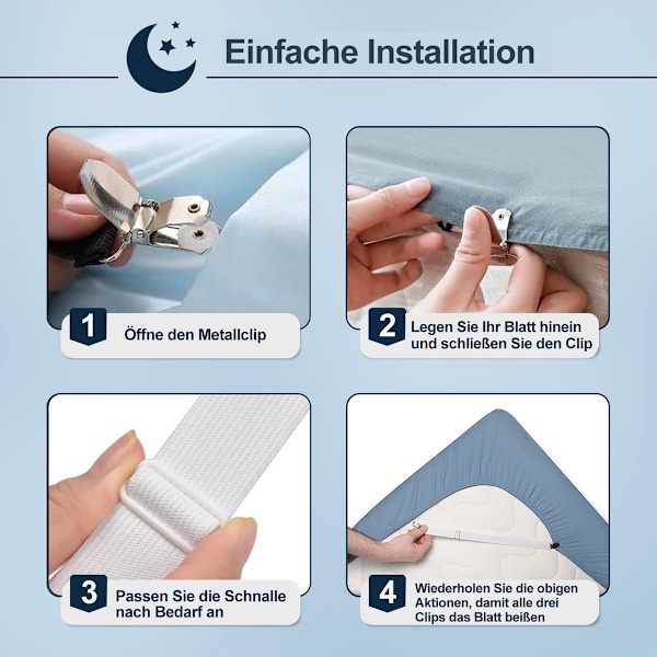 Elastisk lakansspännare, justerbar fästrem för sänglakan, soffa, strykjärnsöverdrag (vit, 4-pack)