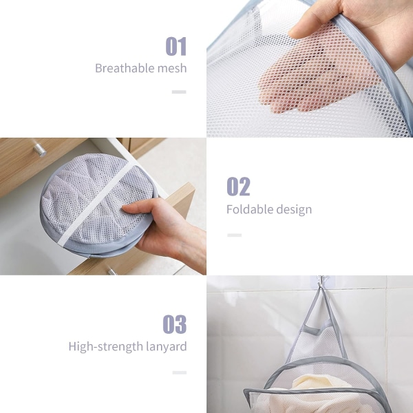 Pop-up hängande tvättkorg liten nät tvättkorg 2-pack hopfällbar korg hopfällbar väggmonterad förvaringsväska, skolmaterial grå &