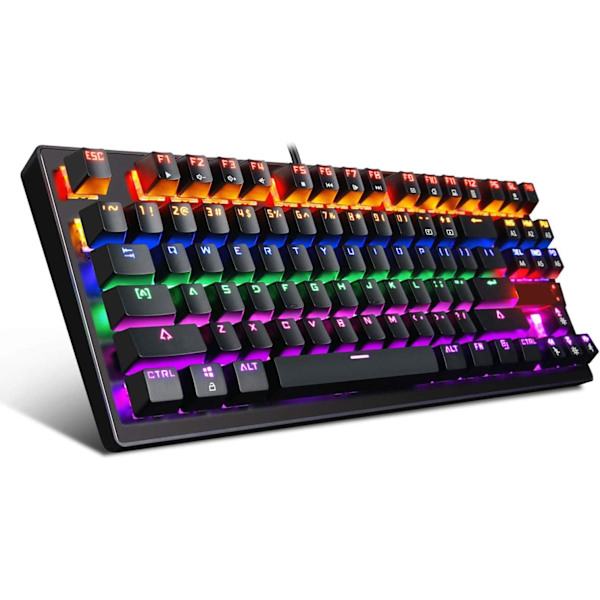 RGB Mekanisk Gamingtangentbord, LED Rainbow Bakgrundsbelyst, Blå Mekaniska Brytare USB Trådbundet Datortangentbord med För Flera Enheter Mobil PC Laptop