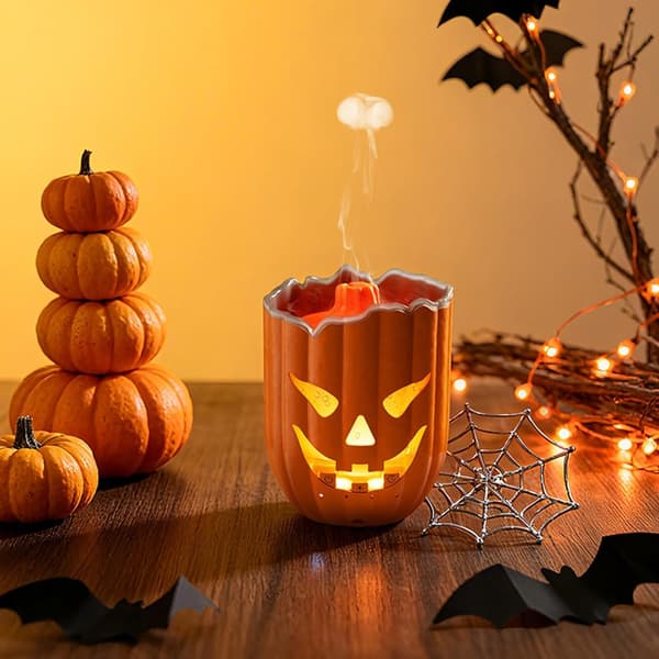 Halloween Gresskar Aromaterapi Diffuser og Luftfukter, Ultralyd Diffusjon, Kombinert med Manet-tåke og Fargerike LED-lys