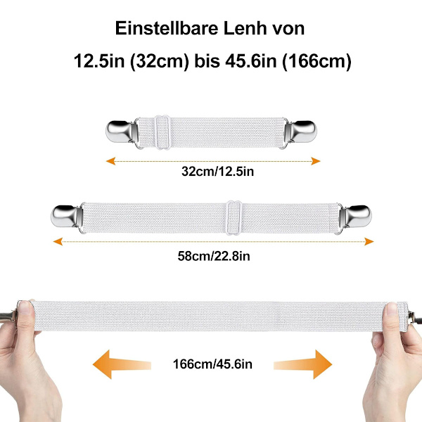 Elastisk lakansspännare, justerbar fästrem för sänglakan, soffa, strykjärnsöverdrag (vit, 4-pack)