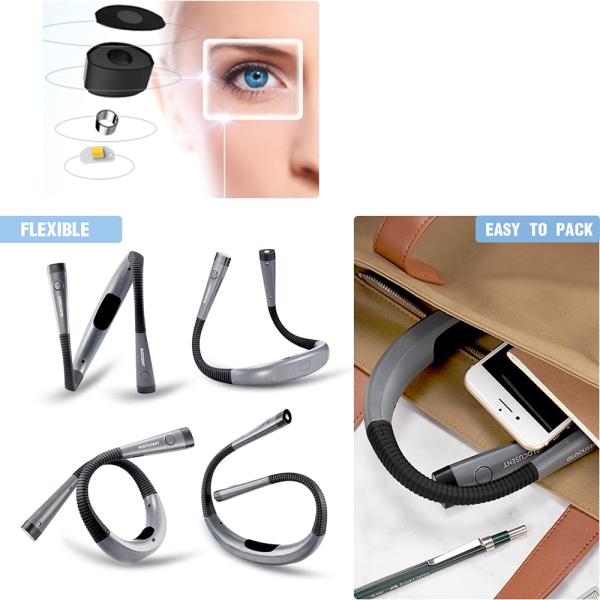 Halsläslampa Bok - 3 lägen och 6 ljusstyrkenivåer LED Boklampa Laddningsbar Varaktighet Böjbara armar Ögonskyddsfunktion Perfekt för