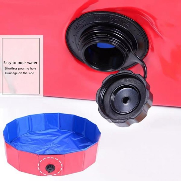 Hopfällbar Badpool för Hundar, Barnpool Hårdplast Vikbar Badkar PVC Utomhuspooler för Hundar Katter Barn, Röd