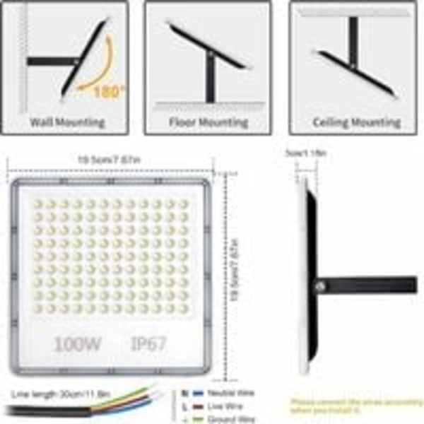 100W Ultratunn LED-strålkastare för utomhusbruk IP67 Vattentät LED-strålkastare för utomhusbruk Kallt vitt (6500K) Säkerhetsstrålkastare för trädgård, gård, garage, entré