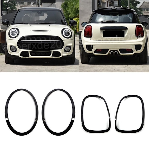 Glans Svart Strålkastare Trim Ring + Baklykta Skydd För Mini Cooper F55 F56 F57
