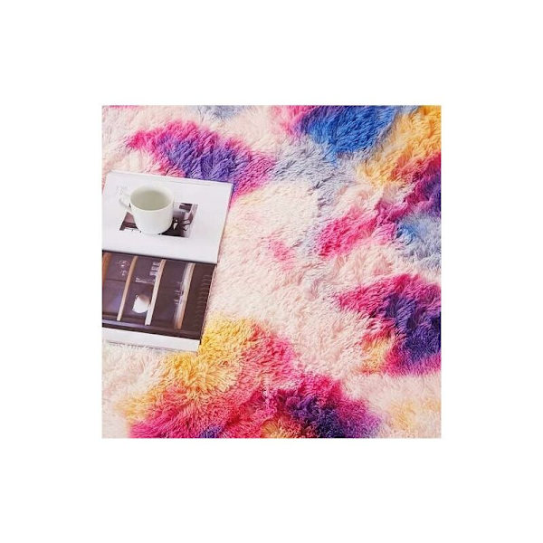 Stora mattor för vardagsrum, Tie-Dyed Rainbow Shaggy Rug Fluffy Throw Carpets