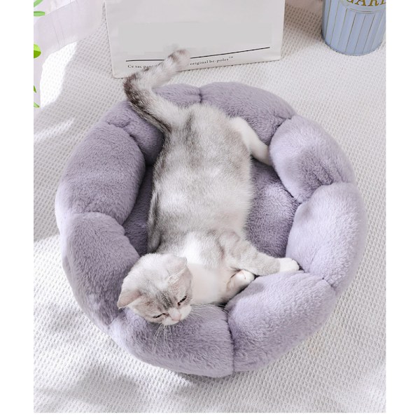 Pet Haven Cuddler, Ergonomiskt Stöd med Upphöjd Blommig Kantdesign, Halkfri Bas Säkerställer Säkerhet, Maskintvättbar, Idealisk för Innekatter & Små
