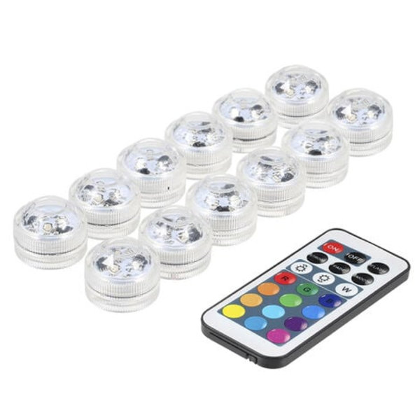 Mini färgglad RGB LED dyklampa IP68 vattentät med fjärrkontroll, 12 st RUIOIU