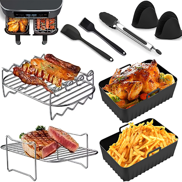 Tillbehör för dubbla korgar fritöser, set om 9 passar för Dual Air Fryer AF451UK AF500UK
