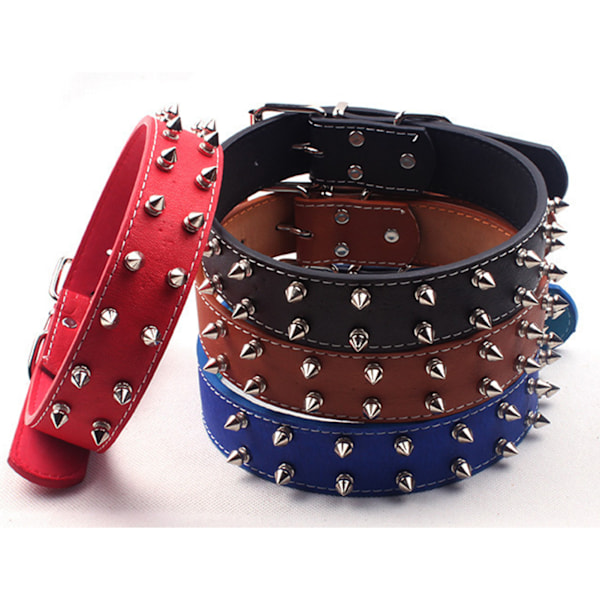Punkig Hundhalsband med Spikar PU Läder Justerbart Nitat Hundhalsband med Spikar Rivet Djurhalsband för Mellanstora till Stora Hundar Blå
