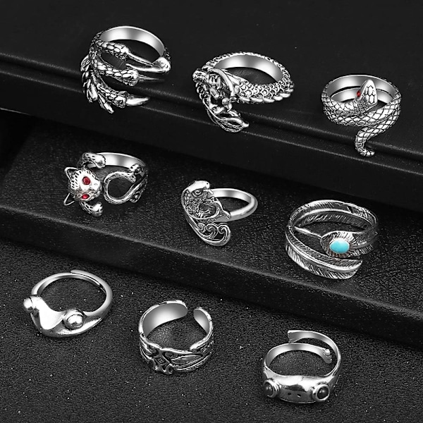 Öppna ringar set knogstackring ormring boho fingerringar för kvinnor män flickor