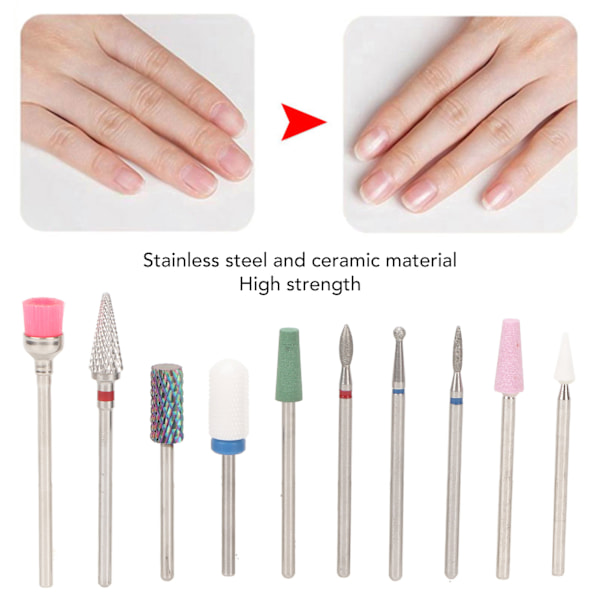 10-delars Elektrisk Nagelfilsats, Volframstålkarbid Nagelborr För Akryl Gel Naglar, Manikyr Pedikyr Verktyg Med Multifunktion Och