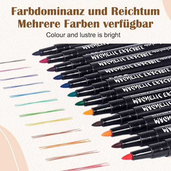 Whiteboard-markeringspenna, svamp whiteboard-penna, magnetisk whiteboard-svamp med penna, 2-i-1 pulver notebook-penna, 12 färger, torr torkning, lämplig för