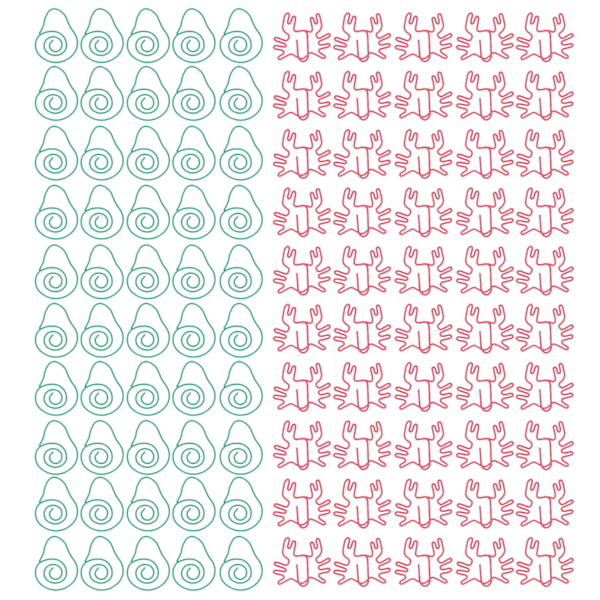 100 st söta pappersklämmor Krabba Avokado Stil Utsökt Färg Bred Applikation Barn Pappersklämmor för Kontor Skola Hem