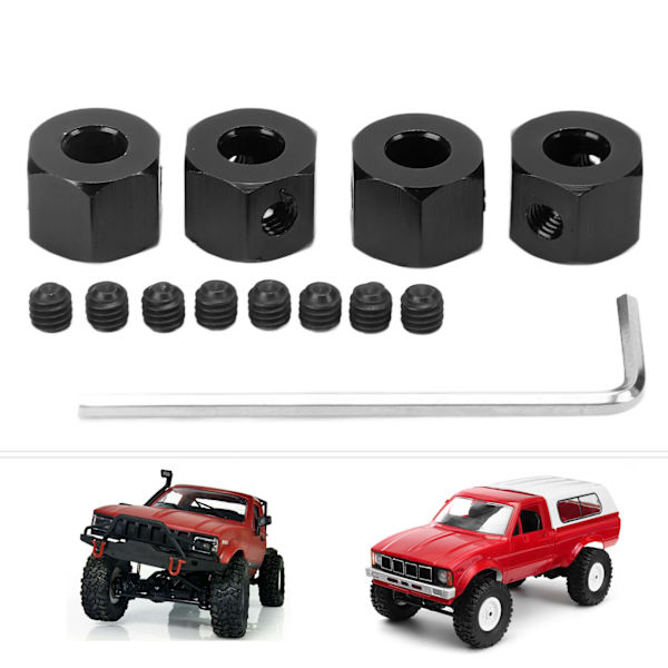 4 st/set 12 mm aluminiummetall sexkantshjulnav drivadapter för WPL 1/16 RC biluppgraderingsdelar svart