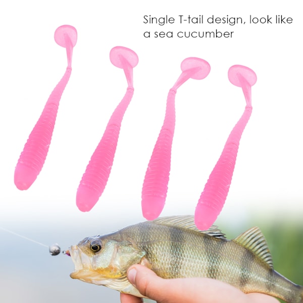 Artificiella paddelstjärtssimbeten, lockbeten med krullig larv för sötvattensfiske, mjuka plastmaterial T-stjärt larvmaskar, 5 cm i rosa, realistisk undervattens