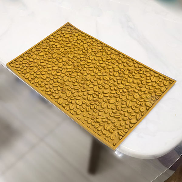 Halkskyddad koppmatta kaffeböna design skrivbord bar disk PVC-dyna för vattenavrinning filtrering gul