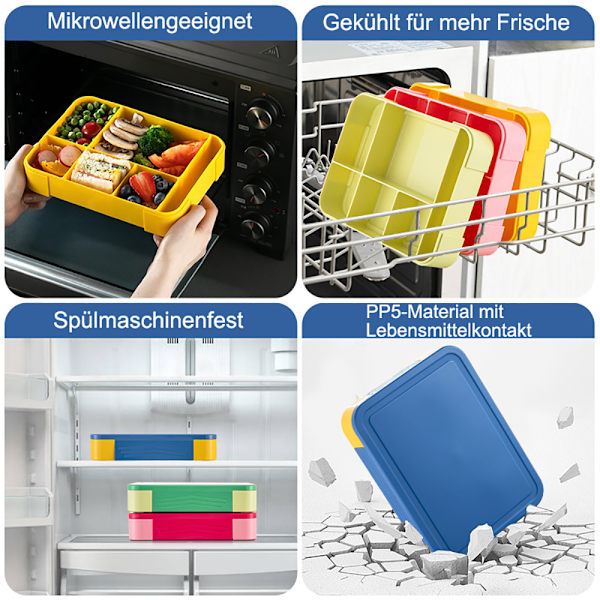 Lunchlåda för barn med fack, lunchlåda för barn med 6 fack och en separat såslåda, Bento-låda för barn BPA-fri, läckagesäker design, perfekt för